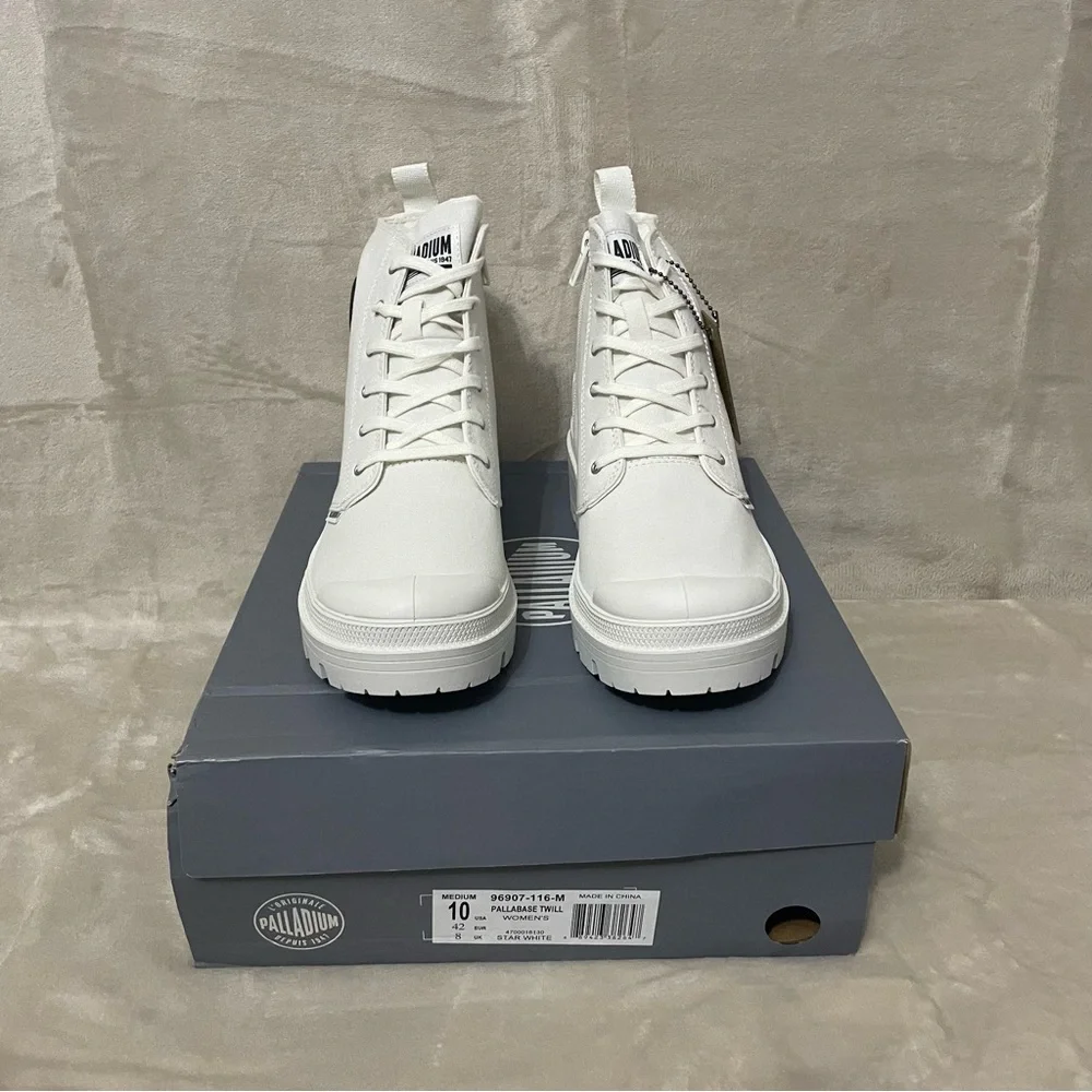 New Palladium Pallabase Twill White Boots Sz 10 Womens Y2K Chunky‎ Sole - Picture 6 of 13